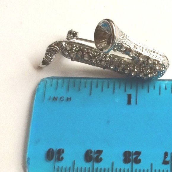 Silver Crystal Saxophone Brooch Pin Sax Jazz Musician Music Teacher Gift Plated - Picture 6 of 7